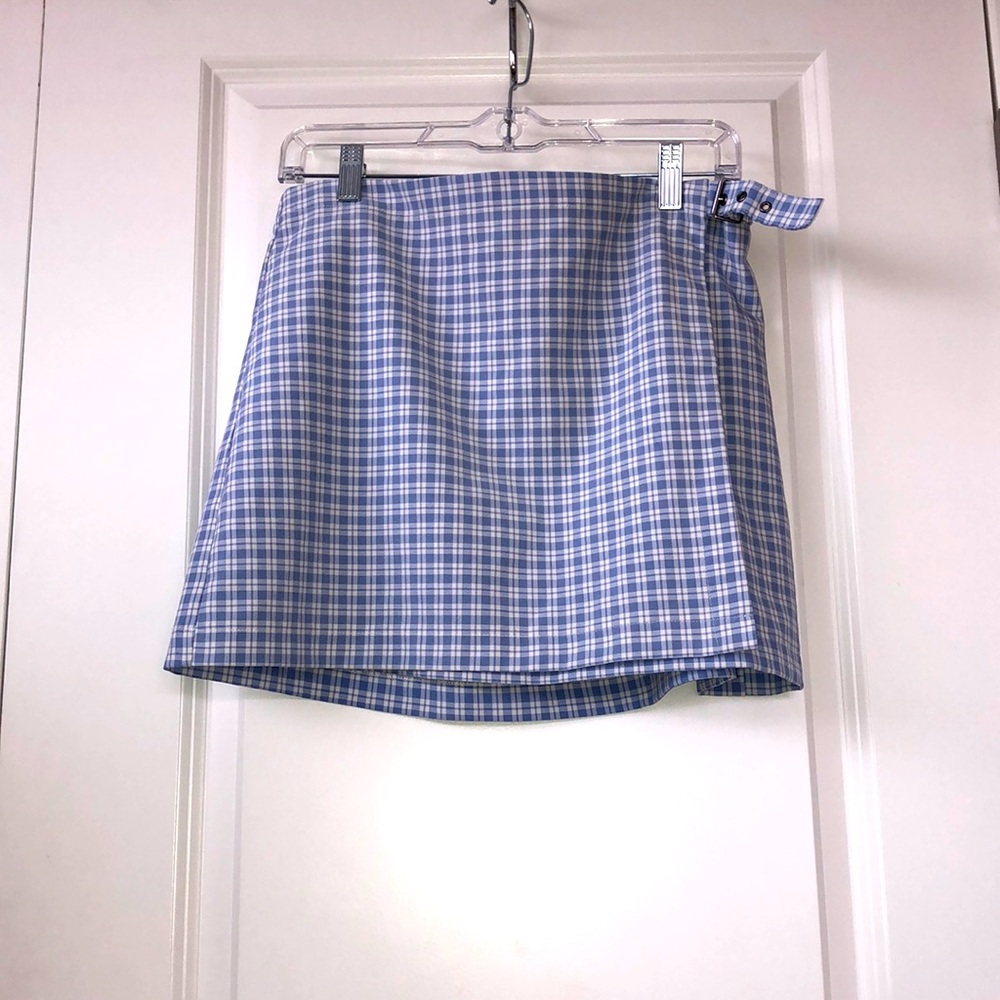 Brand new blue and white checkered mini skirt